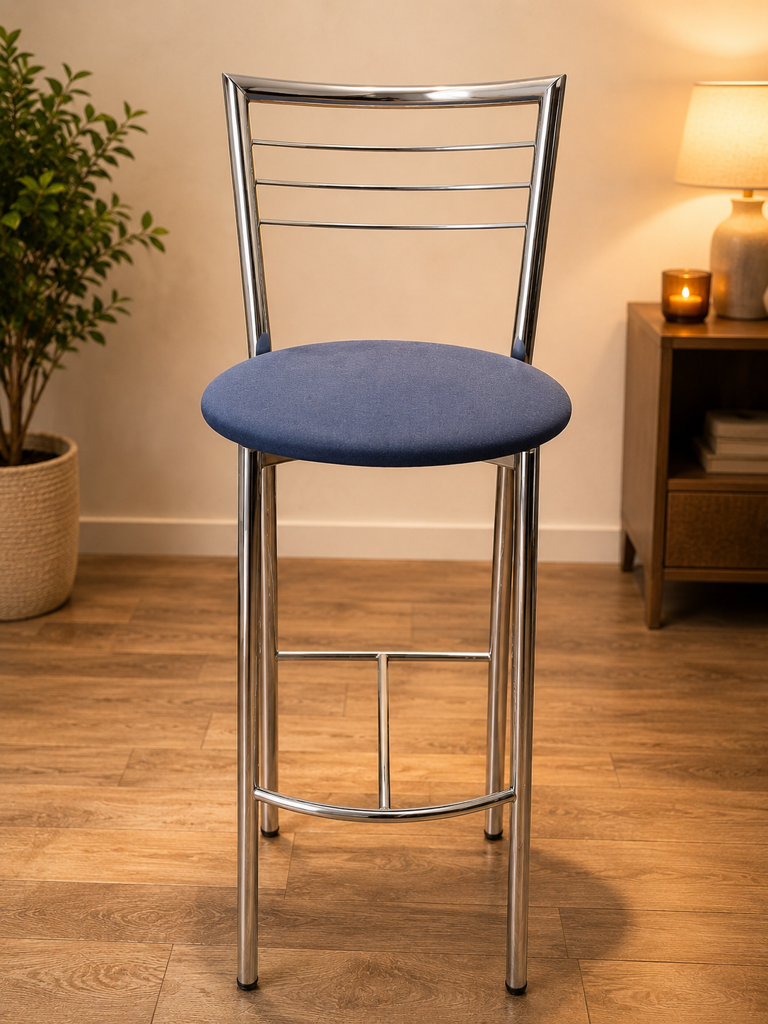 Sgabello Moderno
Cromato con Seduta Blu