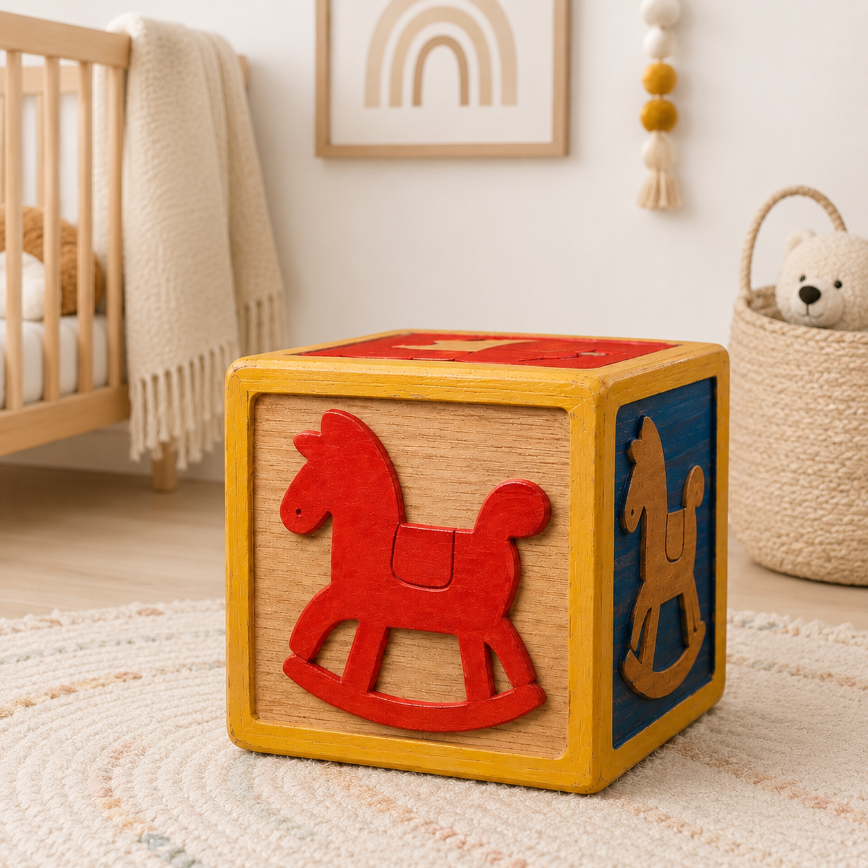 Cubo decorativo in legno per cameretta